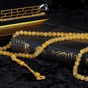 Tasbih Citrine Stone Beads, Islamic Prayer Beads, 925 Sterling Silver Islamic Rosary, Meditation Beads, Misbaha, Ramadan Gift, Islamic Gift