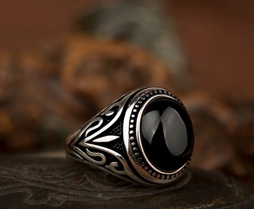 Black Onyx Rings for Men, Black Onyx Stone Sterling Silver Mens Ring, Sterling Silver Signet Pinky Ring, Birthday  Gift, Gift for Men