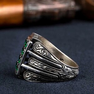 Exclusive Handcrafted 925 Sterling Silver Ring with Green Zircon Stones ,Elegant Vintage Bohemian Style,Unique Gift For Her,Gift For Him