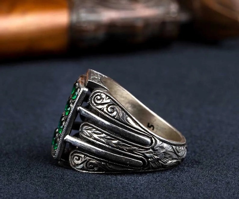 Exclusive Handcrafted 925 Sterling Silver Ring with Green Zircon Stones ,Elegant Vintage Bohemian Style,Unique Gift For Her,Gift For Him