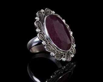 Silver Large Ruby Ring, Ruby Stone Ring for Women, Sterling Silver Ring Women, Gemstone Rings Silver, Best Gifts for Her, Gift for Her