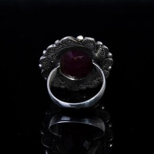 Handcrafted Sterling Silver Ring with Oval Ruby Gemstone,Vintage-Inspired Floral Design, Unique Birthstone Jewelry Gift for Her