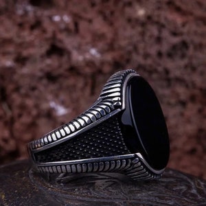 Black Onyx Men&#39;s Silver Ring, Onyx Signet Rings for Men,  925 Sterling Silver Black Onyx Mens Ring, Gift for Him, Father&#39;s Day Gift