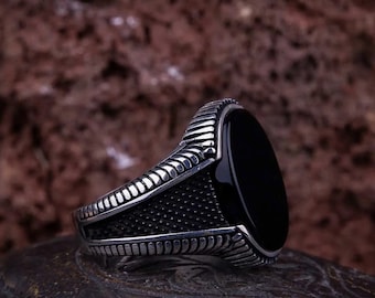 Black Onyx Men's Silver Ring, Onyx Signet Rings for Men,  925 Sterling Silver Black Onyx Mens Ring, Gift for Him, Father's Day Gift