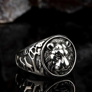 Men Silver Lion Head Ring, Handmade Lion Statement Ring, 925 Sterling Silver Ring, Gift for Him, Birthday Gift, Dad Gift,  Father&#39;s Day Gift