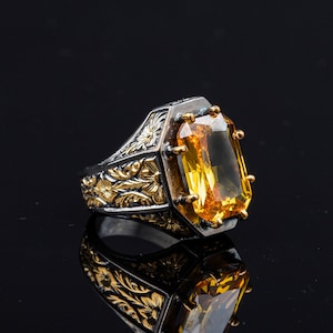 Anillo de piedra citrino para hombre, anillo de plata turco hecho a mano, anillo de piedra amarilla, anillo otomano, plata de ley 925, joyería de plata, anillo de regalo