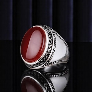 Modern Men&#39;s Agate 925 Silver Ring, Engraved Ottoman Style Silver Ring Men, Handmade Silver Ring, Gift for Him, Father&#39;s Day Gift