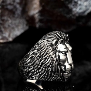 Gothic Lion Head Men Silver Ring,  Oxidized Lion Silver Ring,  925 Sterling Silver Ring, Gift for Him, Birthday Gift, Father&#39;s  Day Gift