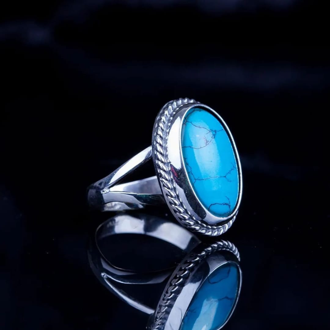 Natural Turquoise Feroza Rings for Women, Sterling Silver Signet Ring ...