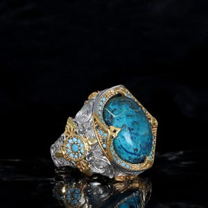 Men&#39;s Ottoman Turquoise Silver Ring, Traditional Turkish Handmade Jewelry, 925  Sterling Silver Men&#39;s Ring, Gift for Him, Father&#39;s Day Gift