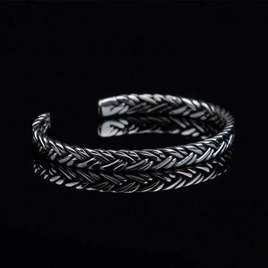 Men’s 925 Sterling Silver Viking Torc Bracelet, Braided Cuff Bangle, Norse Celtic Silver Bracelet Twisted Viking , Gift for Him, Dad Gift