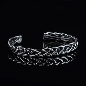 Viking Style 925 Sterling Silver Braided Cuff Bracelet ,Twisted Wiking Arming,Norse Turque,Viking Torc Bracelet,Celtic Handcrafted Bracelet