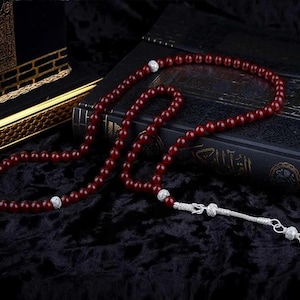 Agate Yemeni Stone Rosary Beads - Islamic Prayer Beads - 925 Sterling Silver Islamic Rosary - Meditation Beads - Ramadan Gift - Islamic Gift