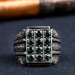 Exclusive Handcrafted 925 Sterling Silver Ring with Green Zircon Stones ,Elegant Vintage Bohemian Style,Unique Gift For Her,Gift For Him