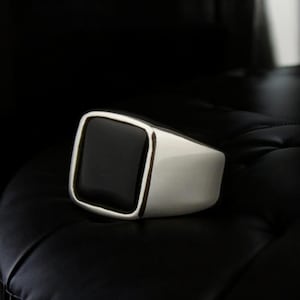 Black Onyx Signet Ring Men, Black Gemstone Onyx Sterlin Silver Rings for Men,  925 Sterling Silver Men Ring, Gift for Him, Father&#39;s Day Gift