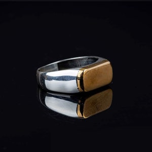 Vintage Handcrafted Bronze 925 Silver Minimalist Signet Ring, Unisex Modern Jewelry, Ring for Women, Silver Pinky Rings, Father's Day Gift