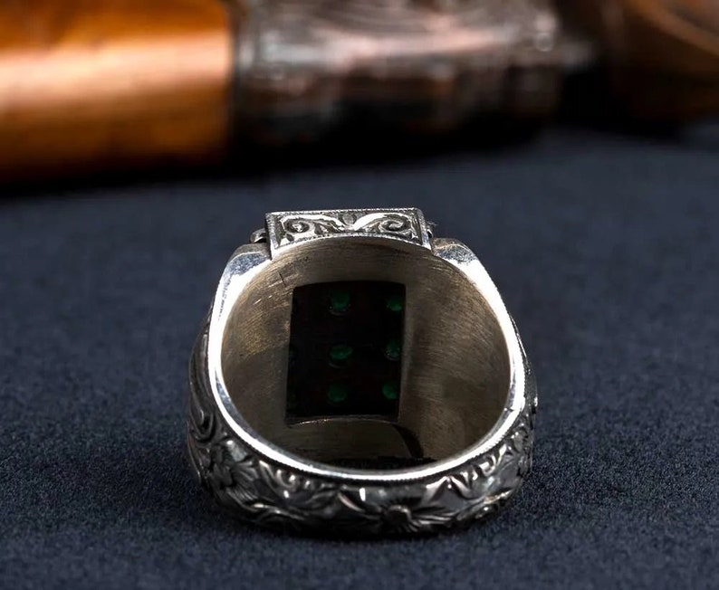 Exclusive Handcrafted 925 Sterling Silver Ring with Green Zircon Stones ,Elegant Vintage Bohemian Style,Unique Gift For Her,Gift For Him