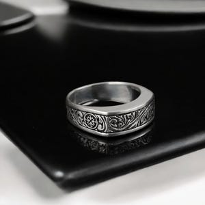 925 Sterling Silver Men Ring, Engraved Statement Rings, Mens Wedding Ring, Gift for Him, Boyfriend Gift, Unique Ring Gift, Father&#39;s Day Gift