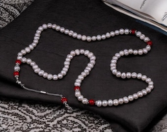 Pearl Stone Rosary Beads - Islamic Prayer Beads - 925 Sterling Silver Islamic Rosary - Meditation Beads - Ramadan Gift - Islamic Gift