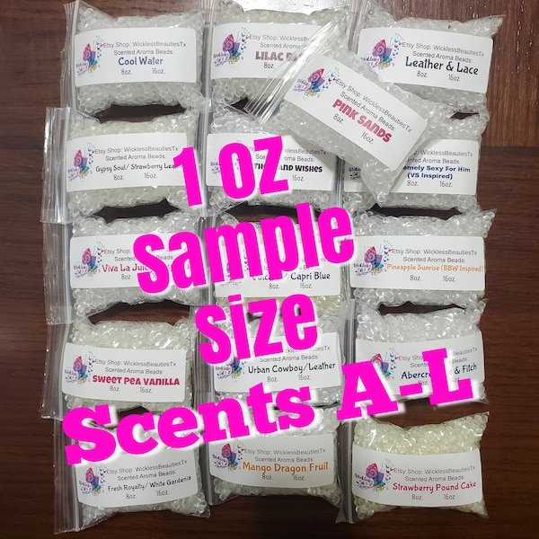 1 oz Premium Cured Scented Aroma Beads l, Scents A-L, Sample size, Car Freshies, cookie cutter air freshener supplies, sachet bags gift