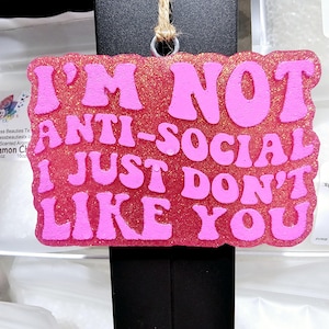 I'm not Anti-Social Car Freshie, Expression Car Freshie, Scented Aroma Beads, Car Freshie