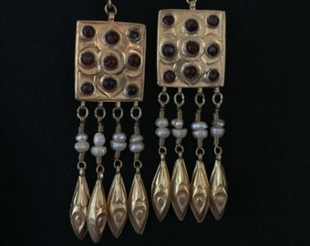 Vintage Uzbek Bukhara Square Earring Silver Gold plated