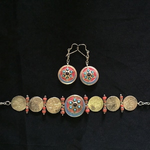 Silver Gilded Medallion | Coin Bracelet For Women | Enamel Bracelet | Coin Earring Set | Enamel Earring