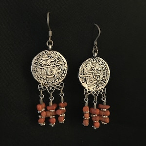 Intaglio 925 Sterling Silver Earrings Artisan Earrings Silver Gift for her Earring Jewelry Ancient Design Handmade Silver Earring with Pearl