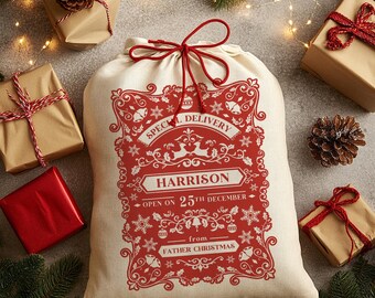 Personalized Christmas Sack – Special Delivery Linen Gift Bag