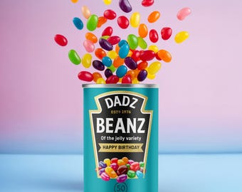 50th Birthday Gift - Personalised Jelly Beans Tin with Name & Year