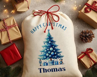 Personalised Christmas Sack - Blue Tree | Christmas Toy Sack | Christmas Stocking |  Small/Large