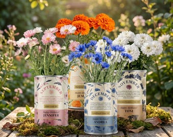 Personalised Name Gift - Grow Your Own Birth Flower Tin - Zodiac Gift, Ideal Gifts for Mum, Grandma Gift, Birthday Flower Kit