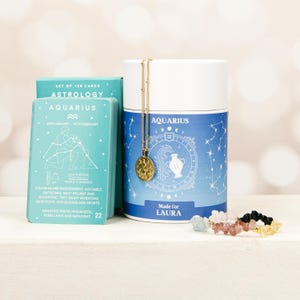 Verjaardagscadeau Waterman, astrologie dierenriem set - sieraden ketting en armband, geboortesteen januari, horoscoopkaarten - verjaardag januari