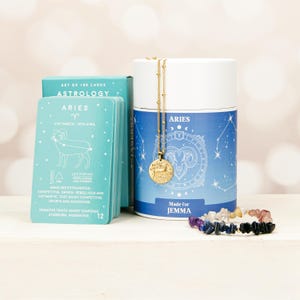 Widder Geburtstagsgeschenk, Astrologie Sternzeichen Set - Schmuck Halskette & Armband, April Geburtsstein Geschenk, Horoskop Karten - April Geburtstag