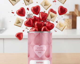 Personalised Valentines Gift for Him Chocolate Hearts in a Tin - Gold or Pink, Add a Message