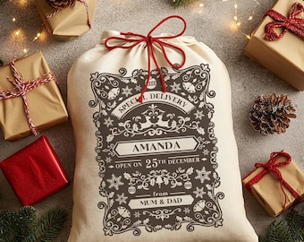 Personalised Christmas Sack - Special Delivery Design | Sack for Kids | Large | Dark Grey