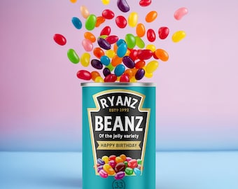 Birthday Gift Sweets - Personalised Jelly Beans Tin with Name & Year