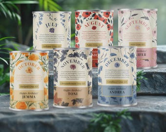 Grow Your Own Birth Flower Tin | Birthday Gift for January - December (Personalised Seeds Kit)