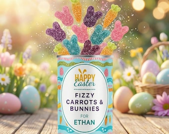Personalised Fizzy Carrots & Bunnies Tin - A Fun Easter Treat