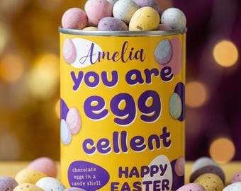 Scatola di latta personalizzata con mini uova di cioccolato - Uova di Pasqua al cioccolato, regalo con coniglietto pasquale