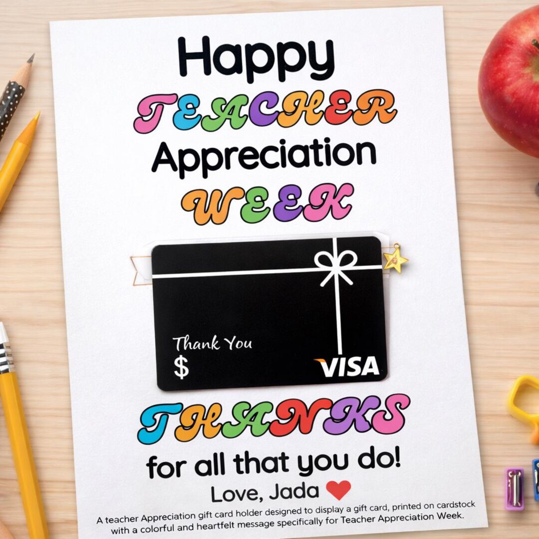 Teacher Thank You Gift Card Holder Printable, Teachers Appreciation ...
