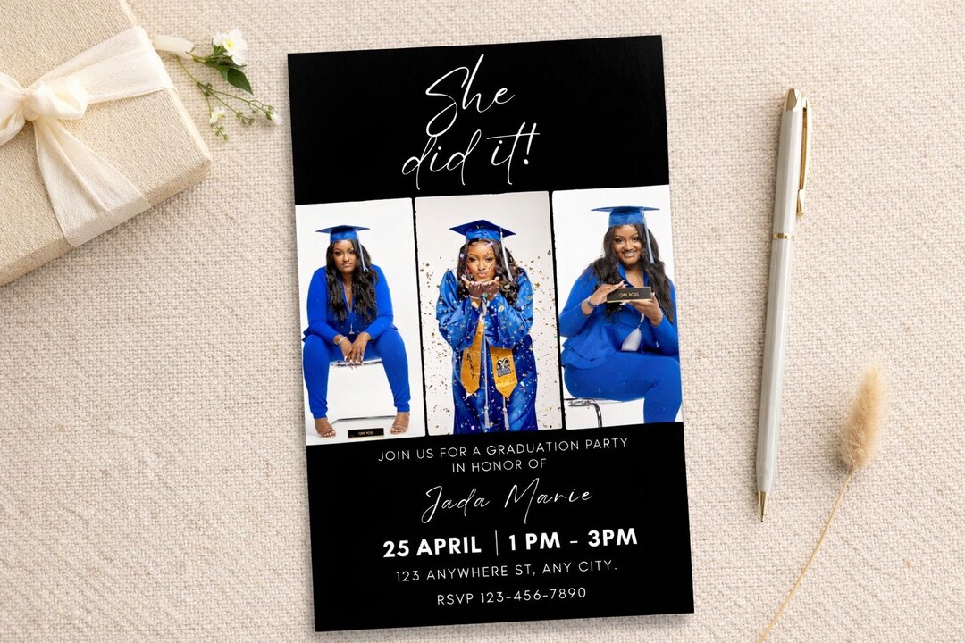 Virtual Graduation Invitation Digital Luxury Animated She Did It Video ...