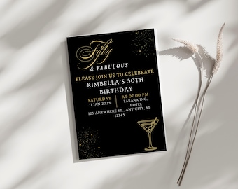 50 And Fabulous Birthday Invitation For Her, 50th Invite , Animated Gold Fifty Party Invite , Editable Itinerary Digital, Instant download.