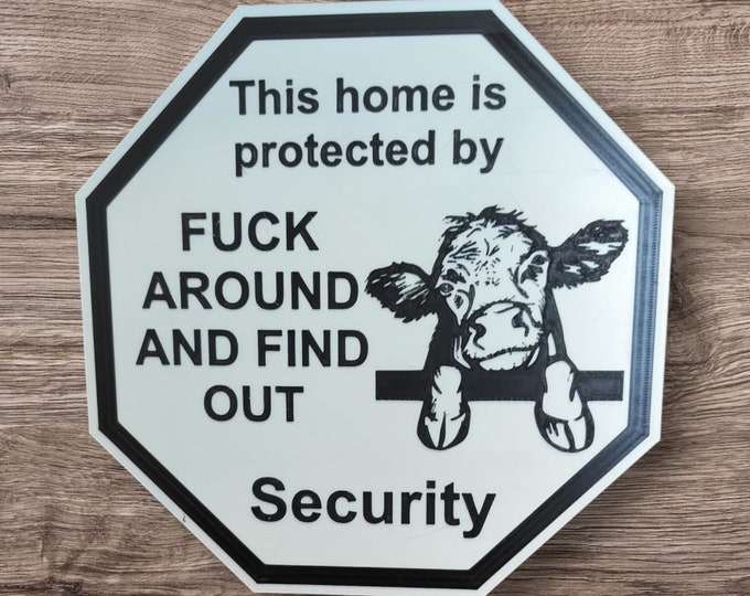 guardsign cow this home is protected by security sign safety sign 3d printed