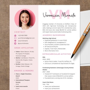 Sorority Resume Template Canva Cover Letter with Photo, Light Pink Recruitment Resume, Minimalist Sorority Rush Resume Canva