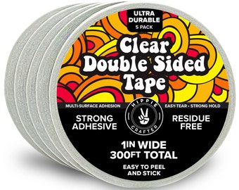 5PK Clear Double Sided Tape for Crafts 1/2" inch Wide Heavy Duty Adhesive Two Side Strong Sticky Thin 5 Rolls 60FT 300FT Total