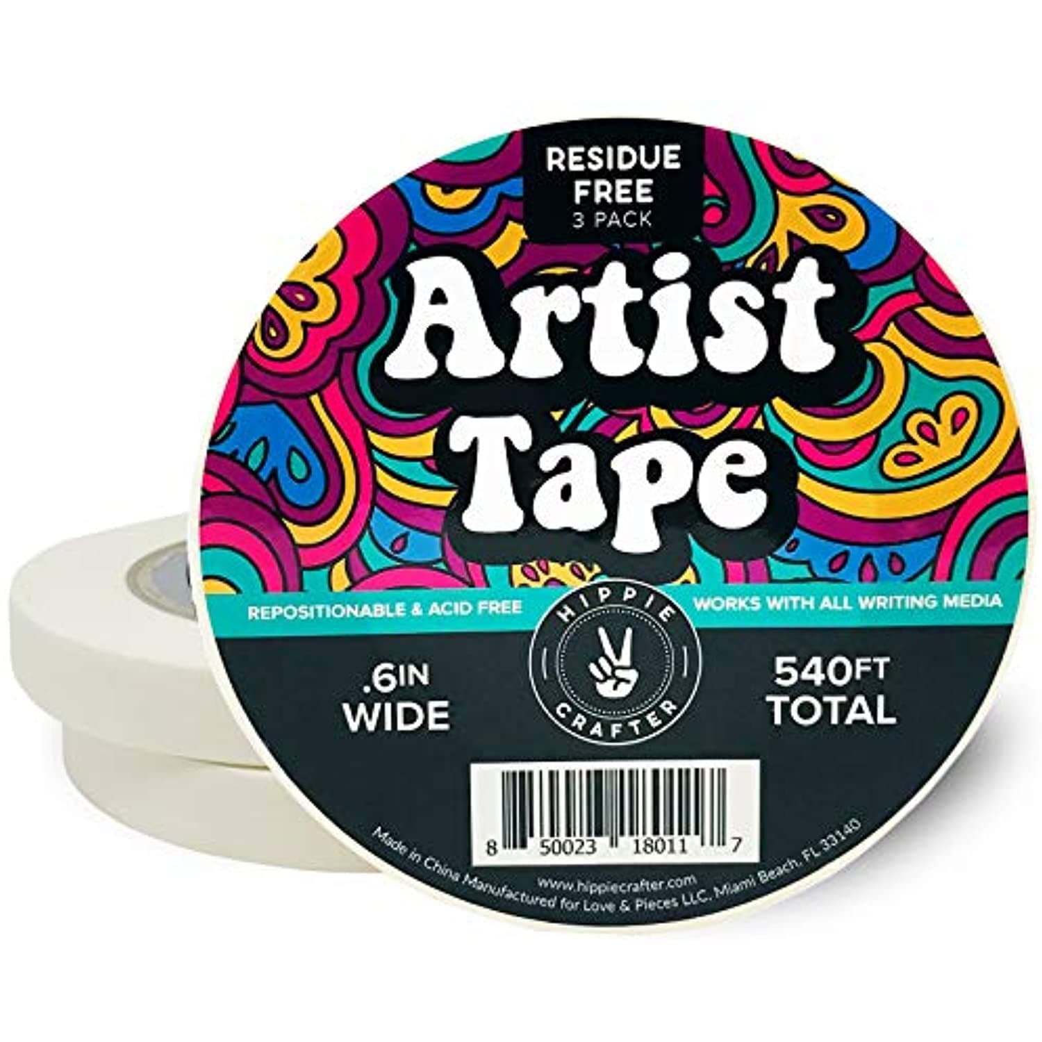 White Extra Wide ARTIST TAPE 2 Inch Flatback Printable Paper Board Console  Masking Artist Tape, 60 Yards Roll 