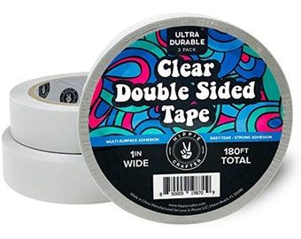 3 Pk Clear Double Sided Tape 1 inch Wide Heavy Duty Adhesive 2 Sided Strong Duct Thin Tape - 3 Packs 1" by 60 Feet (180FT Total)