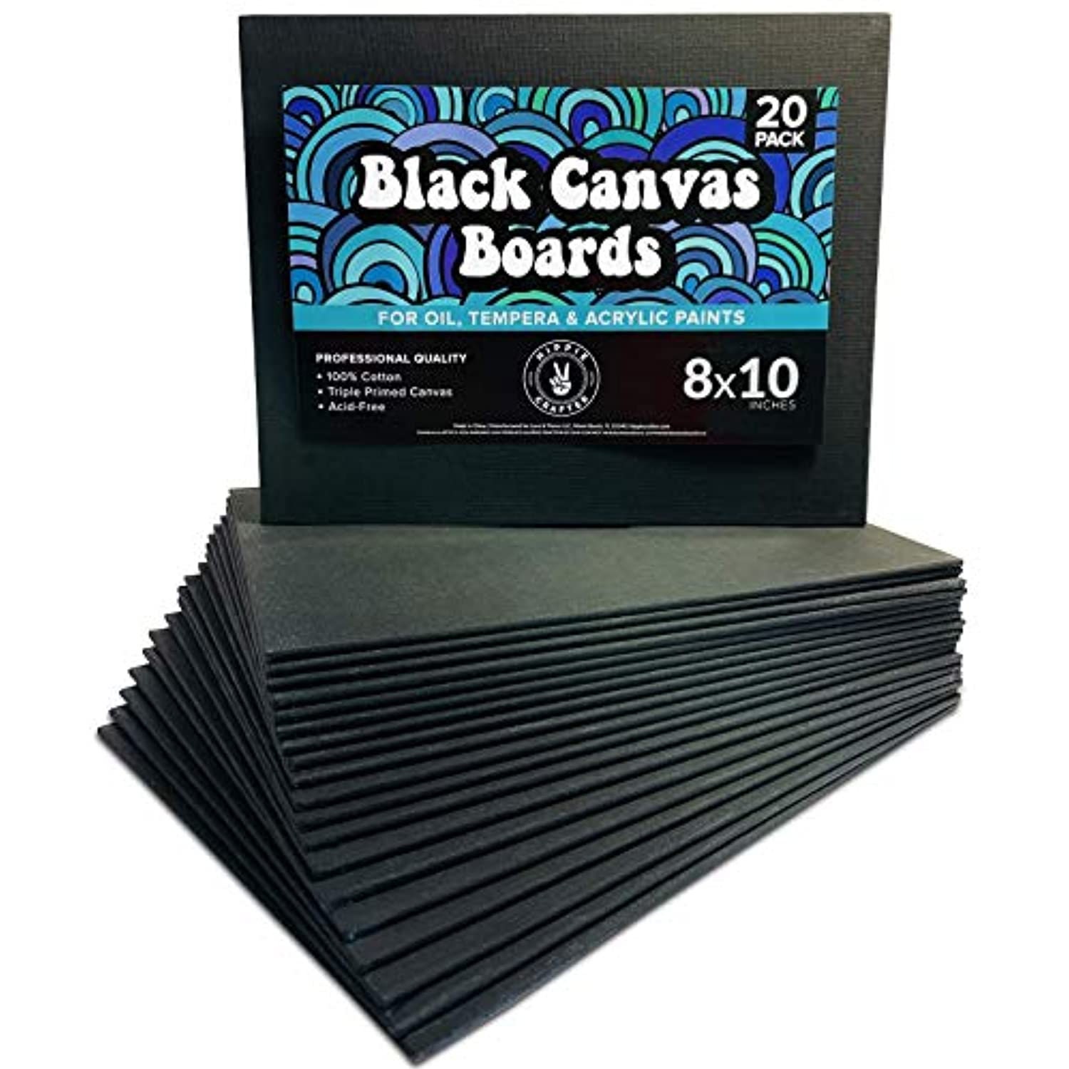 Black Canvas Panel, 100% Cotton Acid Free Black Canvas, 12X16, 2 Pieces