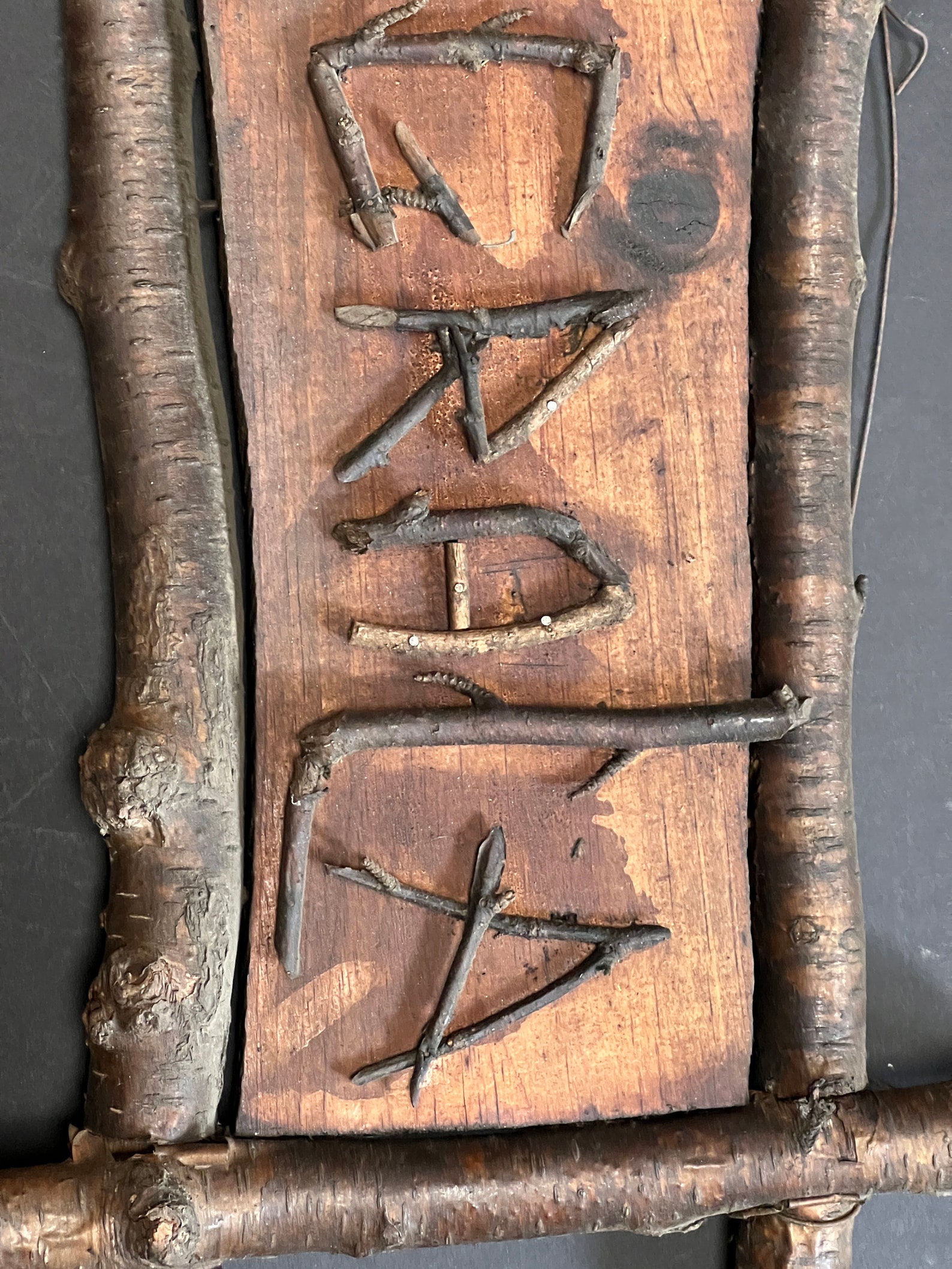 Folk Art Sign. Made of Tree Branches Spelling Out SHANGRALA and the ...